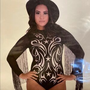 Stylish Black and Silver Fringe Bodysuit